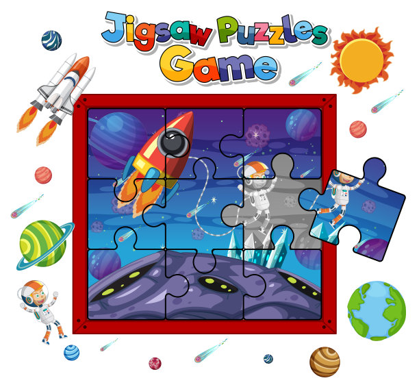 宇航员在太空中的照片拼图游戏模板图片下载
