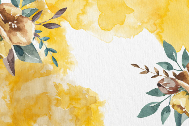 水彩纸背景纹理。花卉边界背景在绿色与叶子和花水彩插图或水彩刷花。图片下载