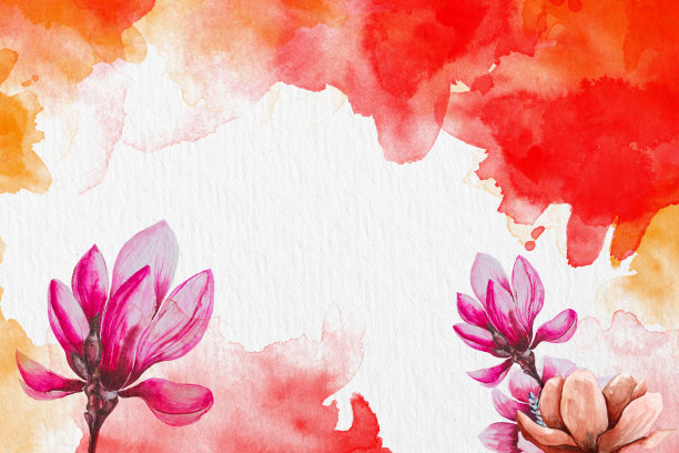 水彩纸背景纹理。花卉边界背景在绿色与叶子和花水彩插图或水彩刷花。图片下载