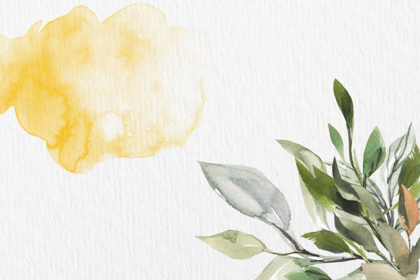 水彩纸背景纹理。花卉边界背景在绿色与叶子和花水彩插图或水彩刷花。图片下载