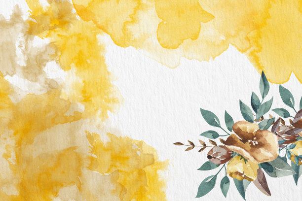 水彩纸背景纹理。花卉边界背景在绿色与叶子和花水彩插图或水彩刷花。图片下载