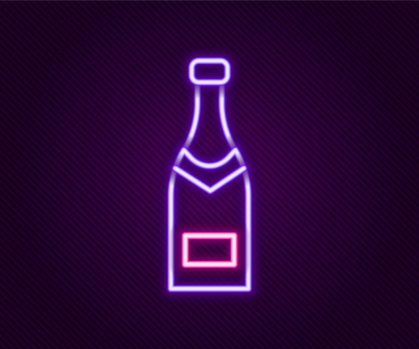 发光的霓虹灯行香槟瓶图标孤立图片下载