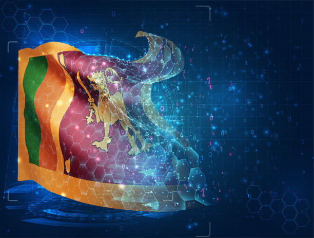 斯里兰卡，矢量旗，虚拟抽象3D对象从三角形多边形在蓝色背景图片下载