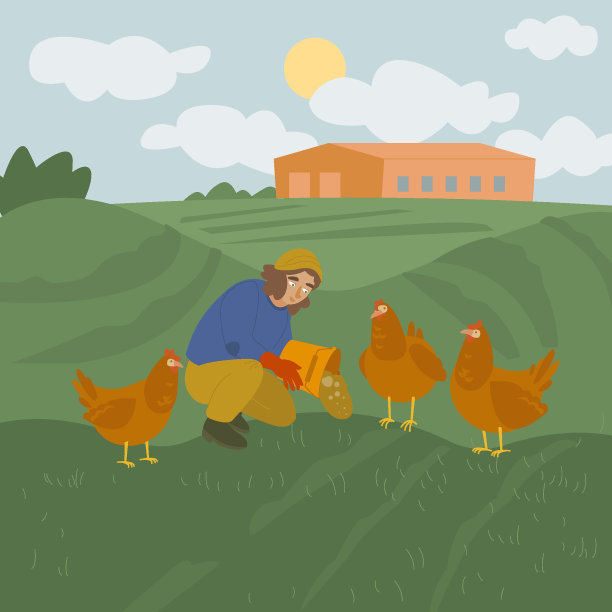 那个在农场喂鸡的女人。图片下载