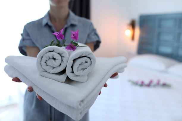 酒店房间的客房服务员图片下载