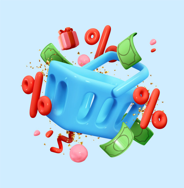 黑色星期五，圣诞大减价。逼真的3D卡通风格元素购物车，食物篮是空的，掉落的钱，礼品盒。促销背景。推广横幅，网络海报。矢量图图片下载