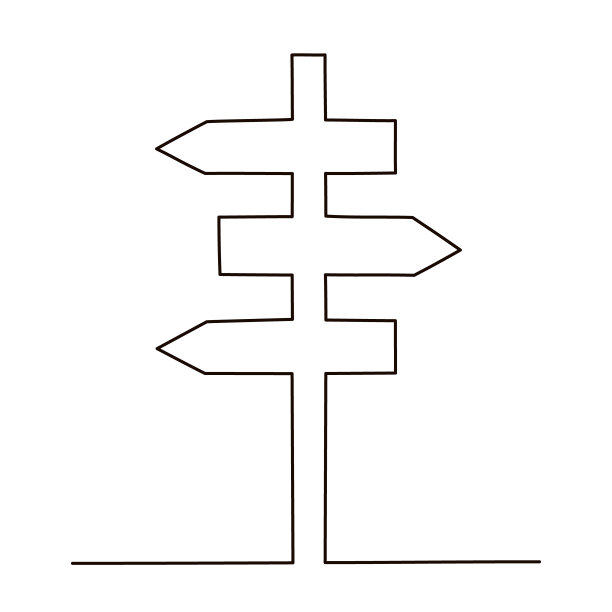 路标左右三箭头在一条直线矢量插图中连续绘制，孤立在白色背景上。图片下载