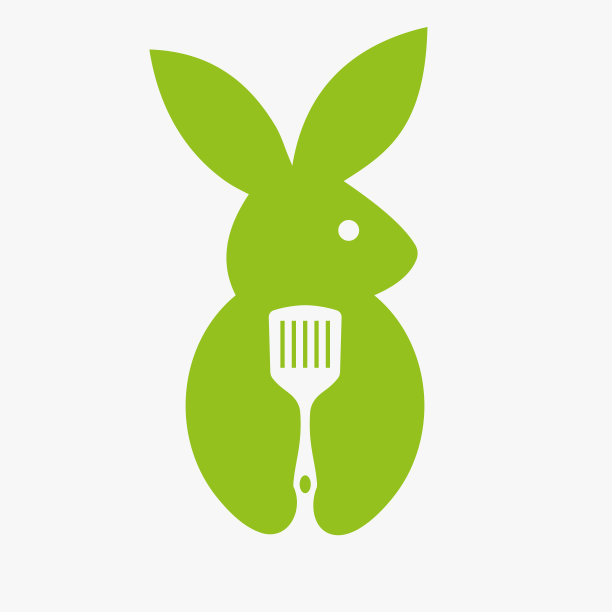 兔子厨房标志负空间概念矢量模板。兔子拿着抹刀符号图片下载