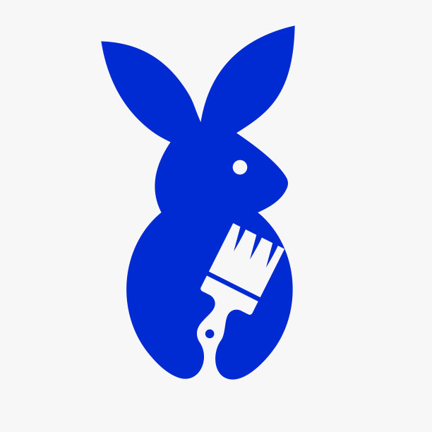 兔漆标志负空间概念矢量模板。兔子手持画笔符号图片下载