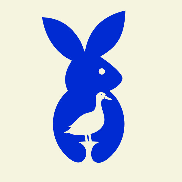 兔子鸭标志负空间概念矢量模板。兔抱鸭符号图片下载