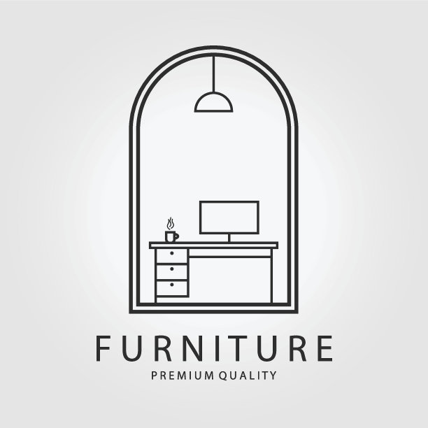 家具电脑桌矢量插画设计线条艺术图片下载