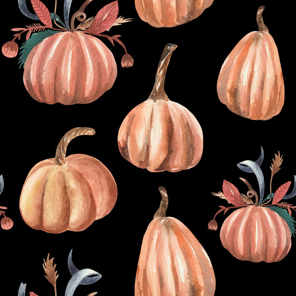 水彩无缝图案与秋季南瓜图片下载