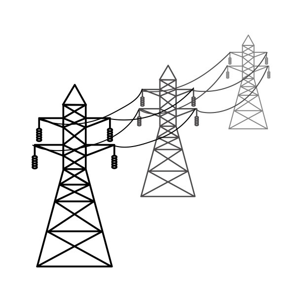 高压电网的配套。公用事业电力传输网络的矢量图。电力线孤立在白色背景上。图片下载