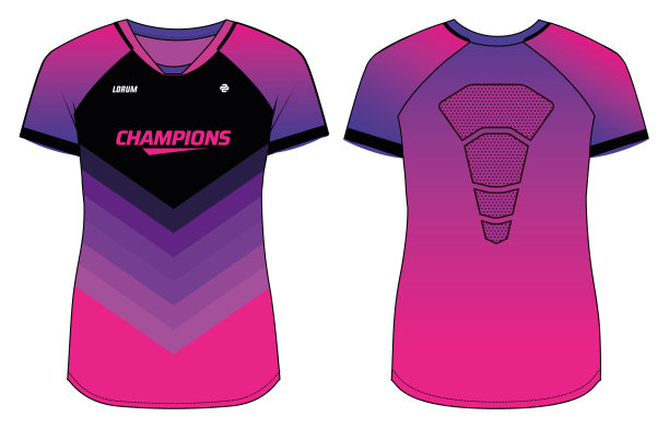 平面素描插画，抽象条纹图案V领t恤女子排球球衣，足球，羽毛球，足球和无挡板球，运动制服套件图片下载