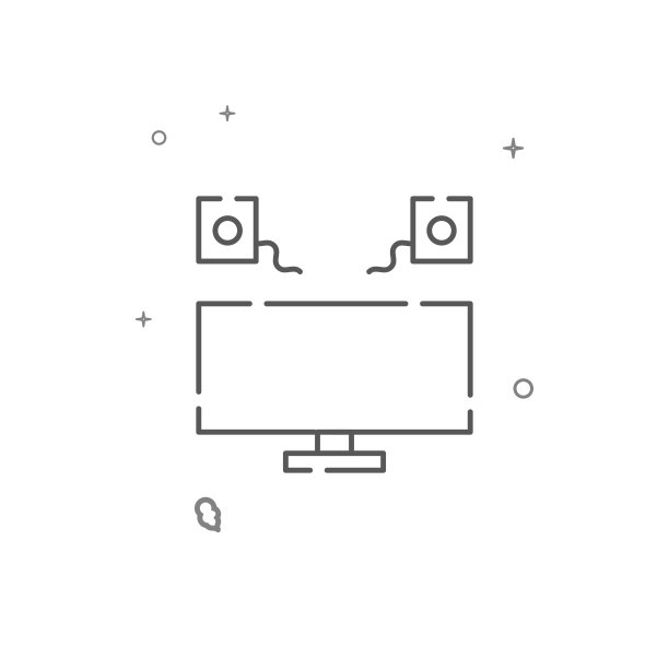 电视与音乐扬声器简单的矢量线图标。白色背景上的符号、象形文字、符号。可编辑的中风图片下载