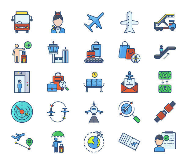 机场和航空公司图标设置图片下载