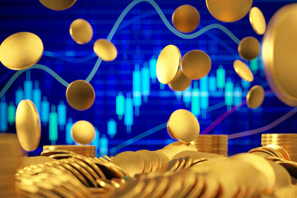 交易概念金币下跌与股票市场图表图片下载