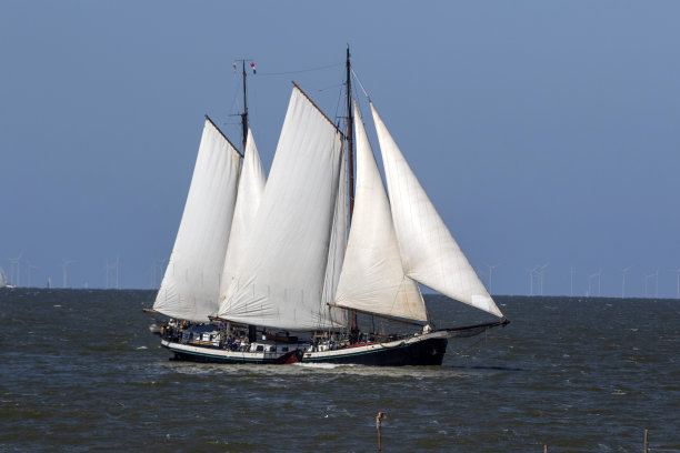 在荷兰恩克惠真附近的Ijsselmeer上，满帆的快船图片下载