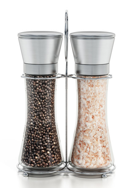 黑胡椒和盐瓶或研磨机隔离在白色图片下载