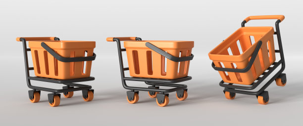3d购物车或购物车从超市的现实风格。网上购物或食品杂货配送的概念。3d渲染孤立的白色背景。图片下载