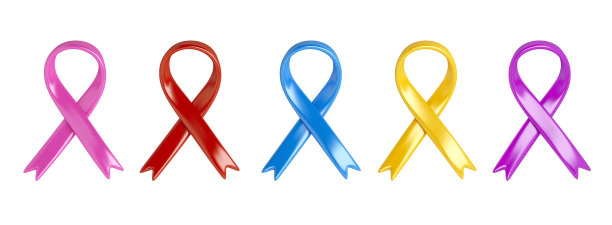 一套癌症意识丝带隔离在白色背景，3d渲染插图图片下载