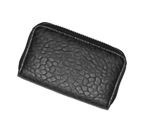 特写的黑色皮革钱包孤立在白色图片下载