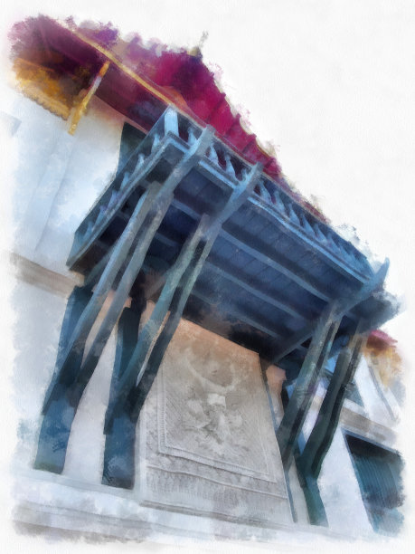 曼谷大皇宫的风景画水彩风格插画印象派画作。图片下载