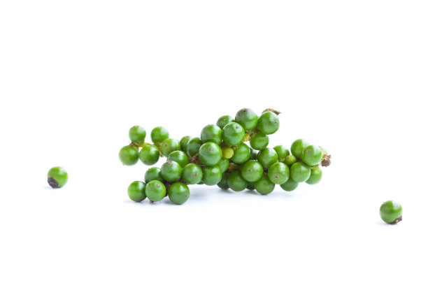 新鲜绿黑胡椒分离在白色背景，有机蔬菜，草本植物，食品配料图片下载