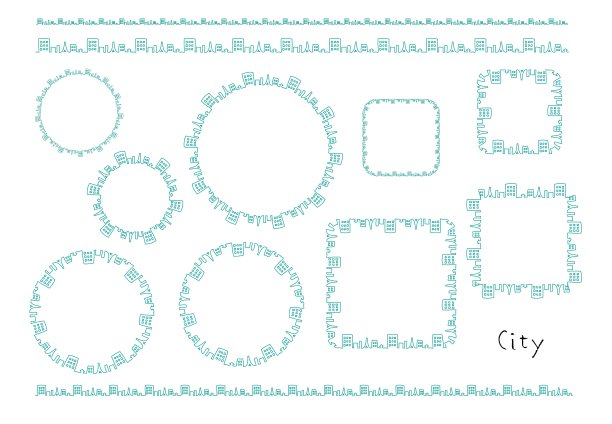 手绘城市画框套装。图片下载