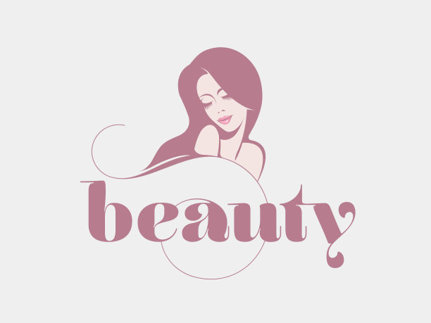 美容院，发型师，化妆标识。美丽的女人的脸。长,波浪发型。图片下载