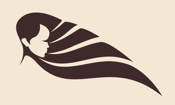 美容院、美发店标志。美丽的女人的脸。长,波浪发型。图片下载