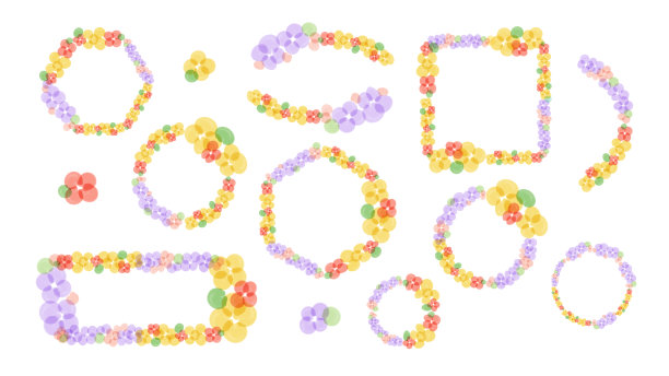 一套花卉形状的框架和装饰在白色的背景图片下载