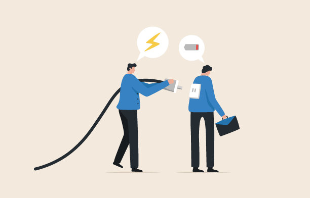 给疲惫不堪的上班族补充能量。女商人用插头负责。图片下载