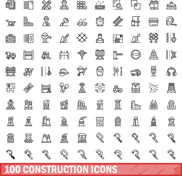 100个建筑图标轮廓样式图片下载