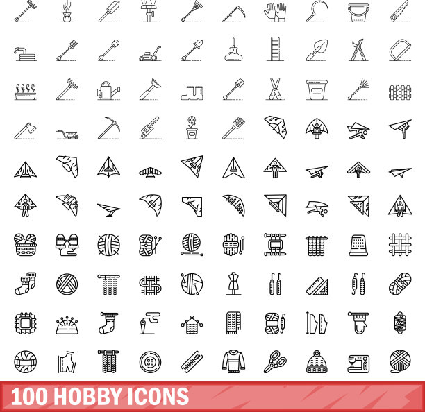 100个爱好图标设置轮廓风格图片下载