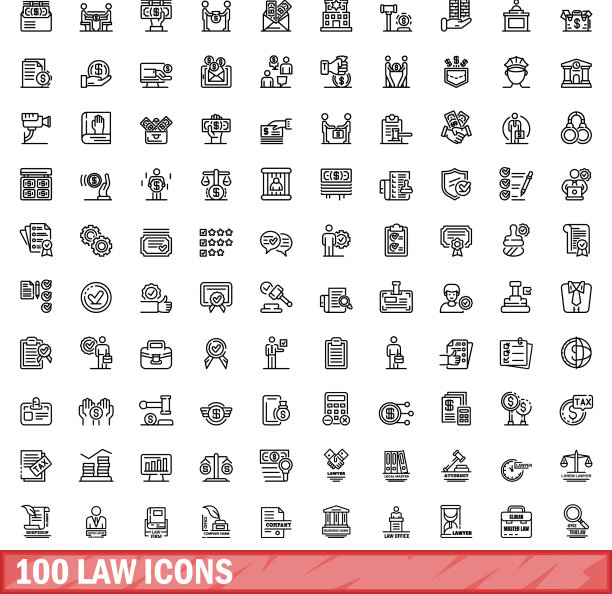 100个法律图标设定轮廓风格图片下载