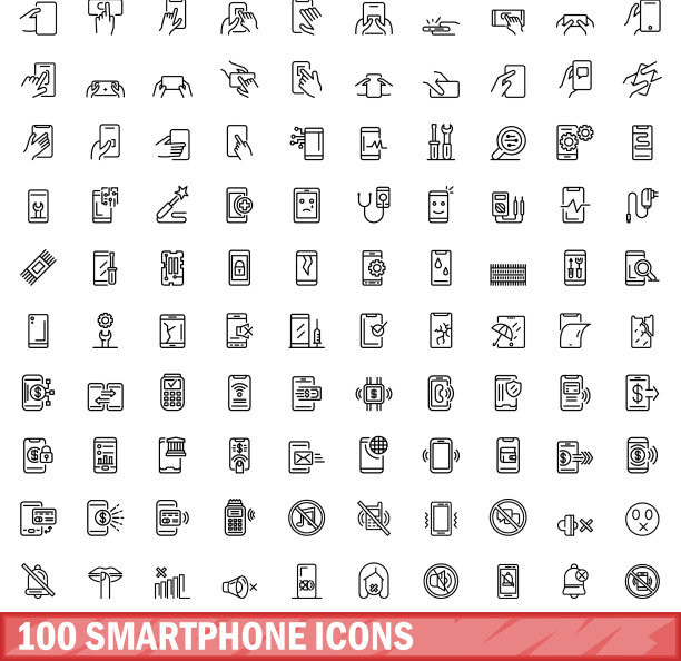100个智能手机图标轮廓样式合集图片下载