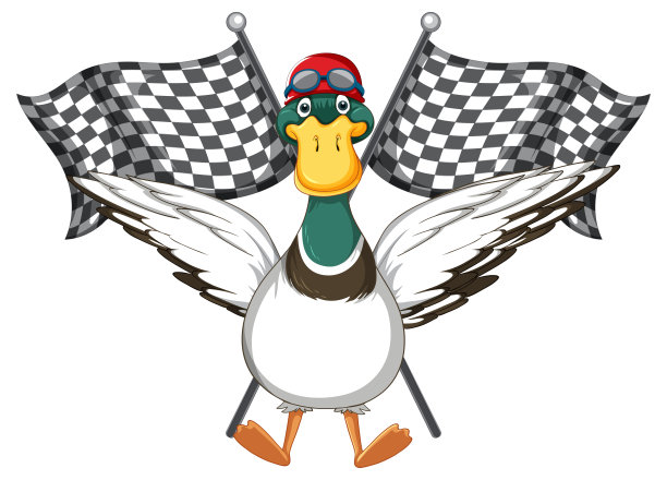 卡通鸭子举着比赛旗帜图片下载
