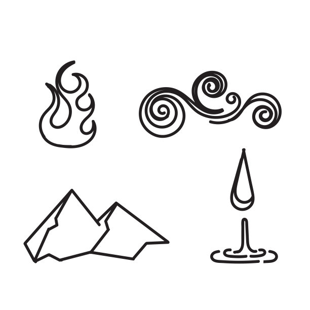 手绘涂鸦四元素插图图标隔离图片下载