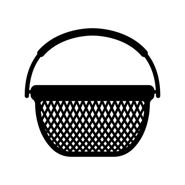 篮子图标。黑色的轮廓。正面的看法。矢量简单的平面图形插图。白色背景上的孤立物体。隔离。图片下载
