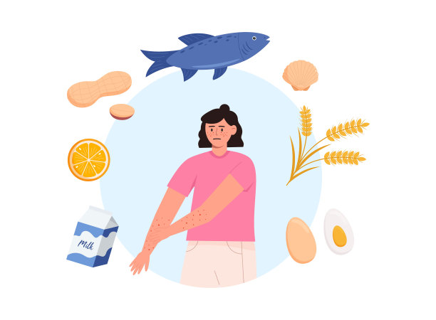 有皮疹的女人发痒，周围有过敏原图片下载