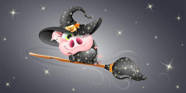 猪女巫骑着扫帚飞图片下载