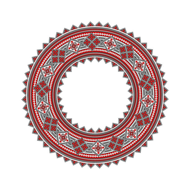 圆形框架与民族几何图案在白色背景图片下载