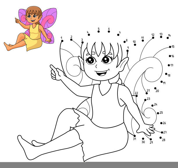 点对点仙女坐儿童着色页图片下载