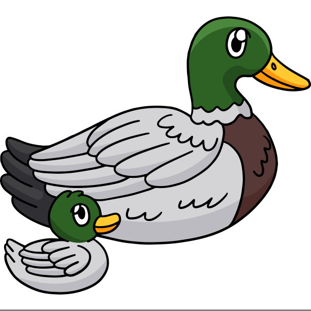 鸭子动物卡通彩色剪纸插画图片下载