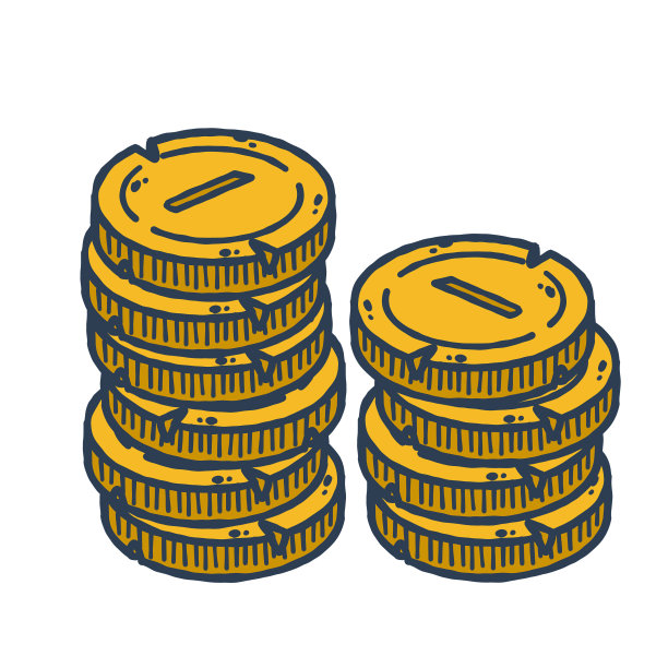 一堆金币。勾勒卡通形象的金钱和财富。收入和财富的概念。图片下载