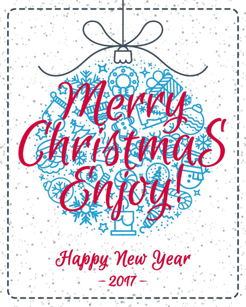 圣诞贺卡与圣诞球如圣诞线图标和标志圣诞快乐和新年快乐的冬季假期背景。矢量图图片下载