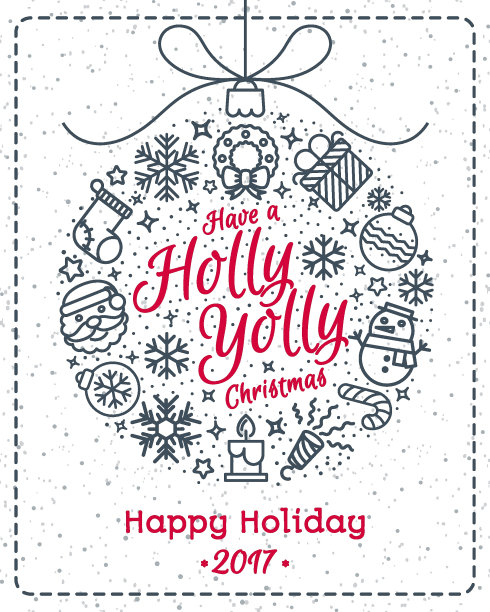 圣诞贺卡与圣诞球如圣诞线图标和标志有一个冬青快乐的节日在节日冬季背景。矢量图图片下载