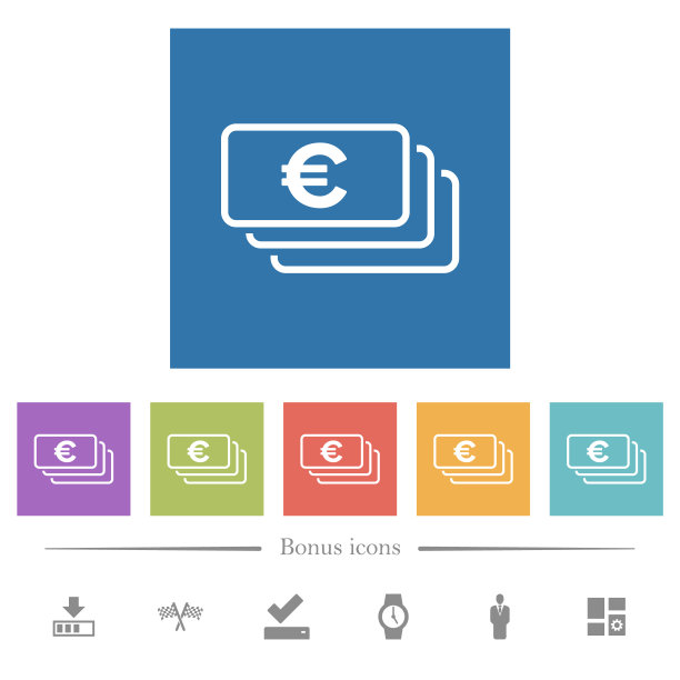 欧洲欧元纸币的轮廓是方形背景的白色图标图片下载