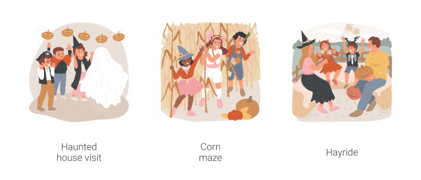 万圣节郊游孤立卡通矢量插图集。图片下载